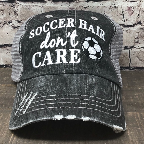 "Soccer Hair Don’t Care" Embroidered Cap - Picture 1 of 7